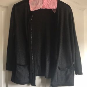 Ann Taylor cardigan grey w black trim